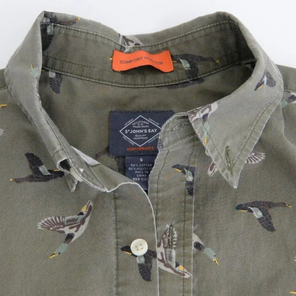 Vintage St.  John's Bay Green Duck Button Up Comfort Stretch Shirt S - Picture 11 of 11